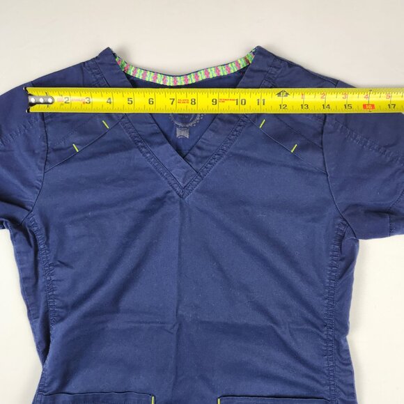 Nurse Health Pro Scrubs Top XS - 3-Pocket V-Neck Medical Wear, Blue Green - Picture 6 of 8